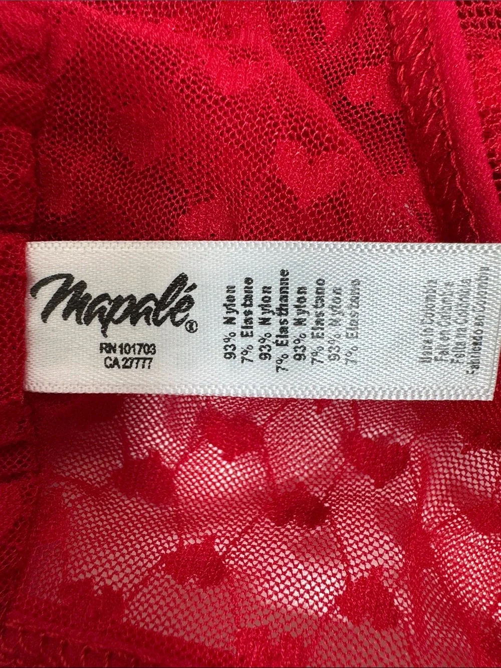Mapale red lace bralette and panty set. ML.